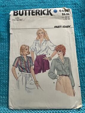 Butterick Sewing pattern 4496 blouse puff sleeves 1980s size 12 14 16